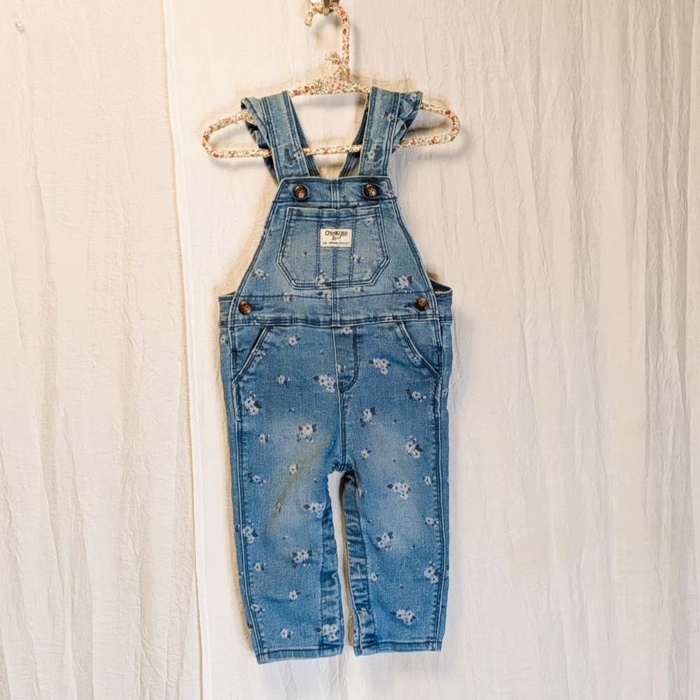 baby girl's floral print ruffle stretch denim overalls by OshKosh B'gosh